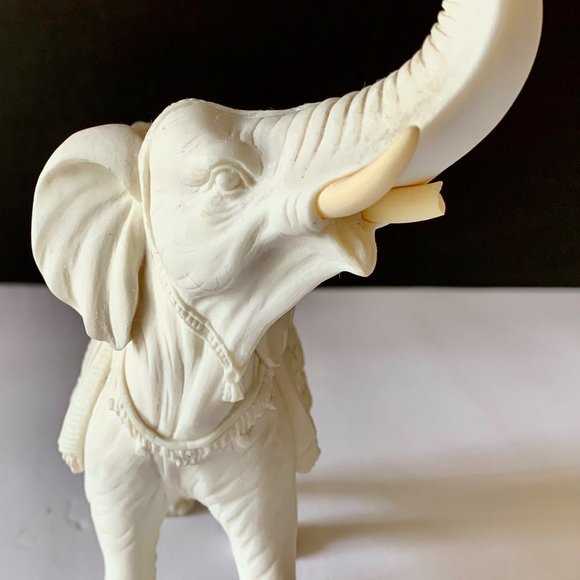 Handcrafted Carved Beige Cream Elephant Sculpture